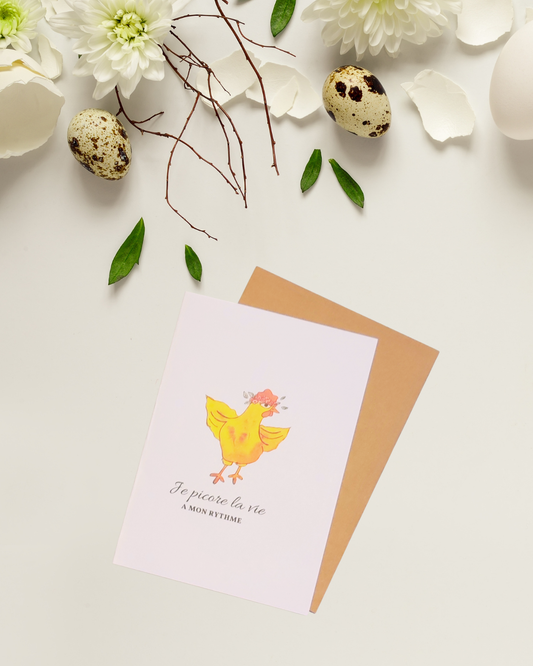 Carte de vœux illustrée – Poule à l’aquarelle + enveloppe