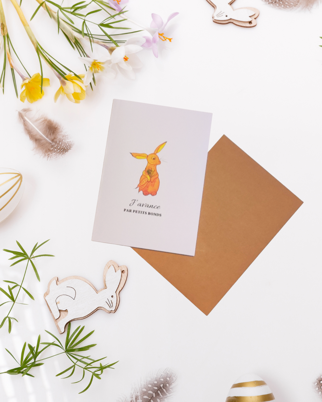 Carte de vœux illustrée – Lapin à l’aquarelle + enveloppe