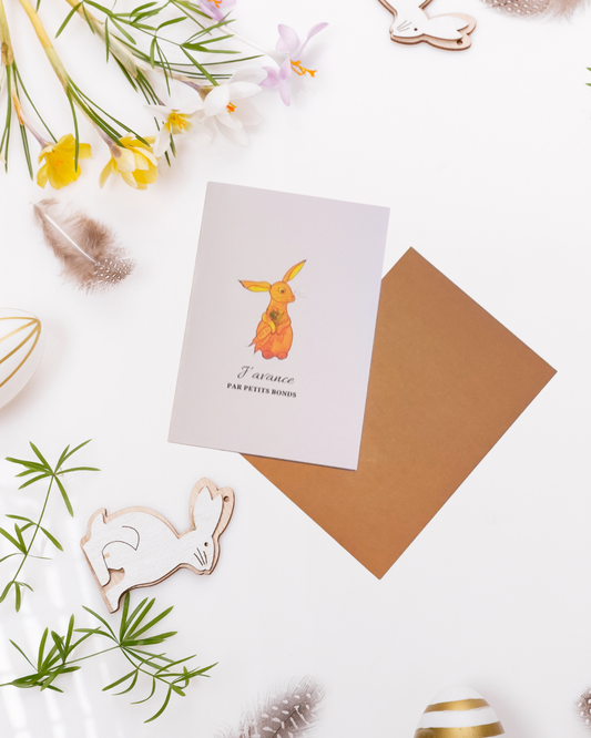 Carte de vœux illustrée – Lapin à l’aquarelle + enveloppe