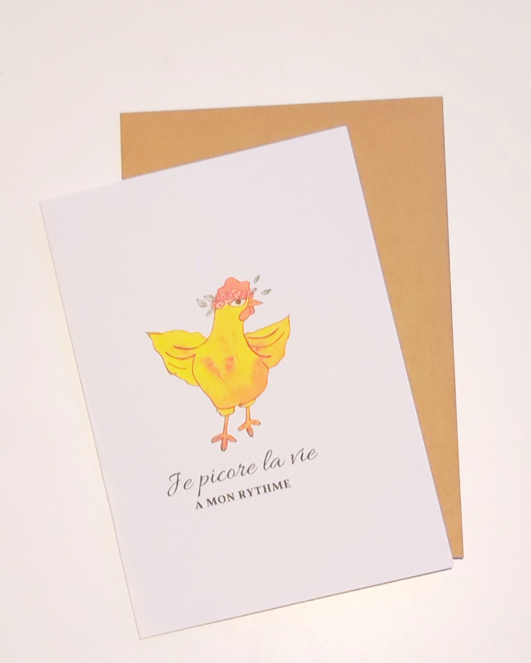 Carte de vœux illustrée – Poule à l’aquarelle + enveloppe