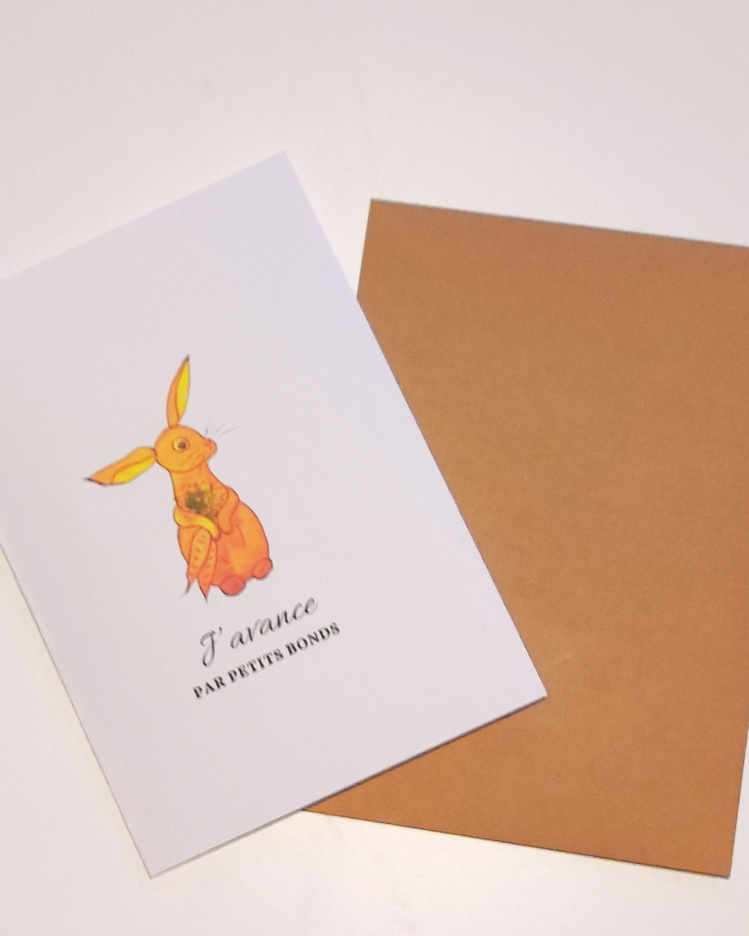 Carte de vœux illustrée – Lapin à l’aquarelle + enveloppe