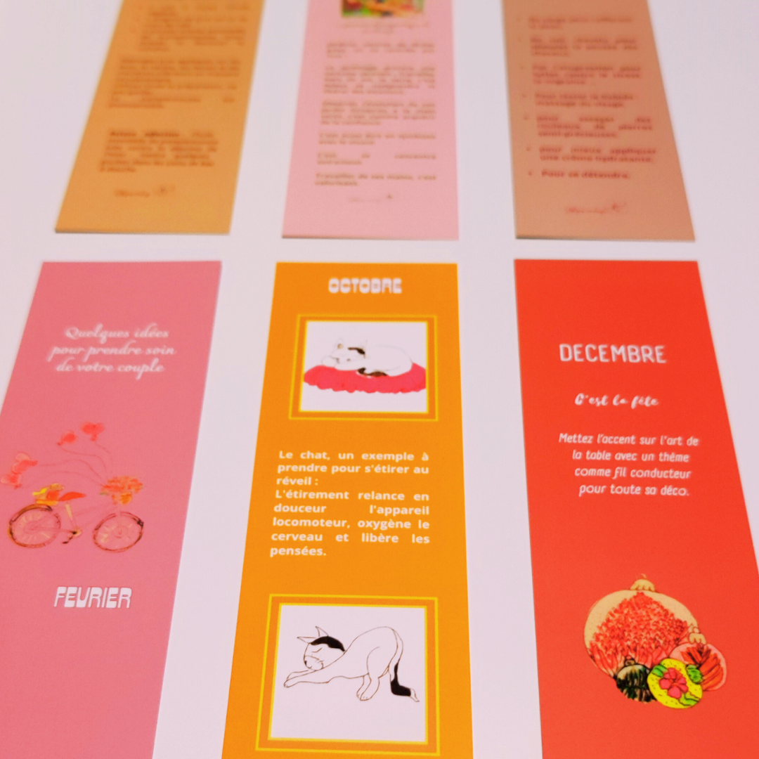 Lot de 12 marque-pages mensuels