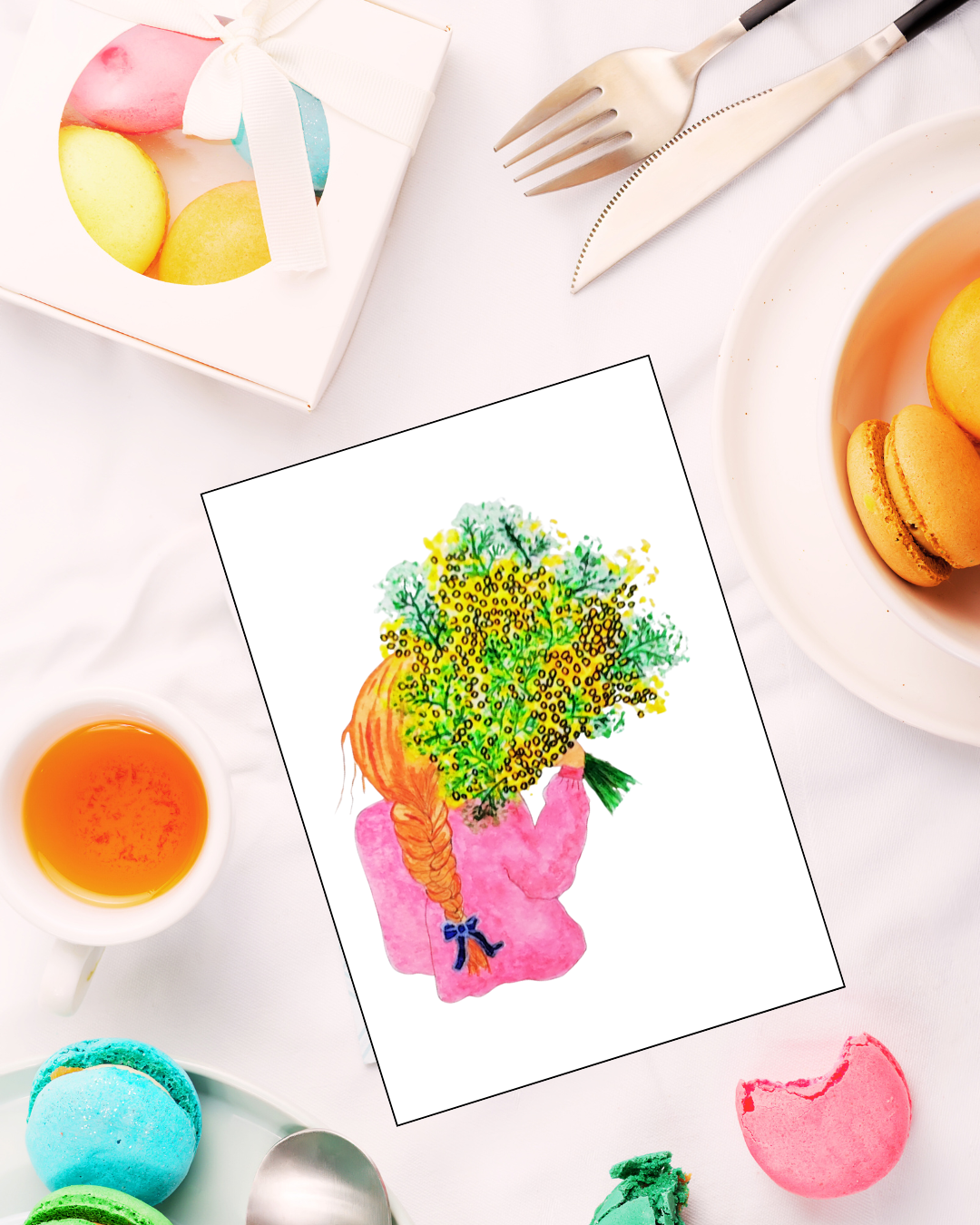 Mimosa – Carte illustrée & enveloppe